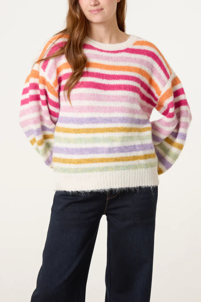 Multicolour Striped Crew Neck Jumper With Wool