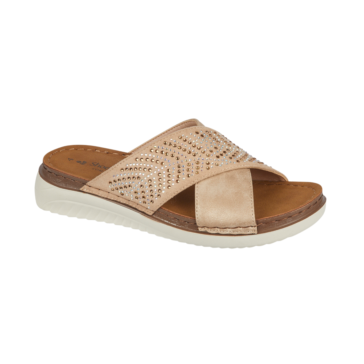 Wisteria Beige Sparkly Cross Over Mule