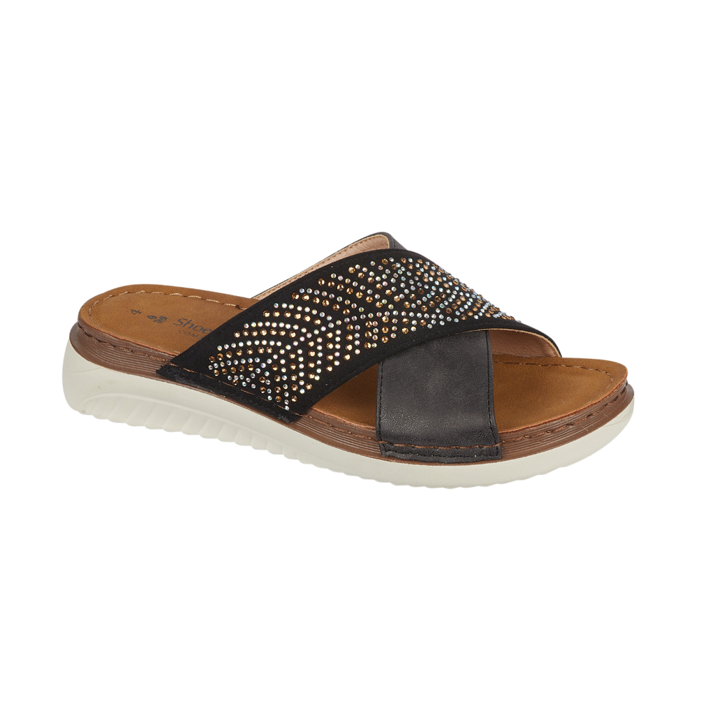 Wisteria Black Sparkly Cross Over Mule