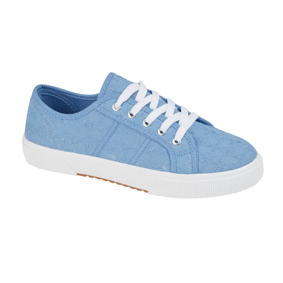 Zita Light Blue Broderie Anglaise Canvas Trainers