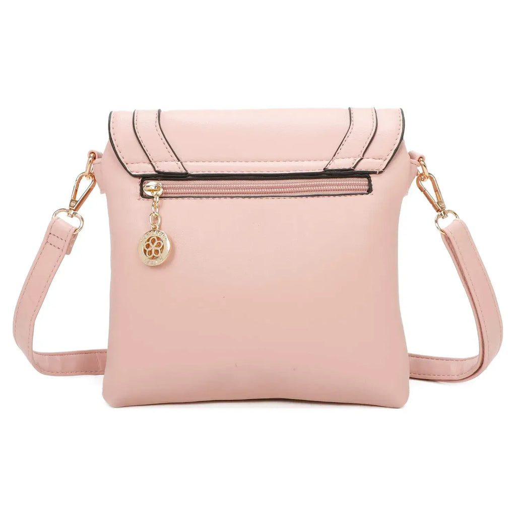 Small Faux Leather Crossbody Bag with Gold Plate Detail – Black