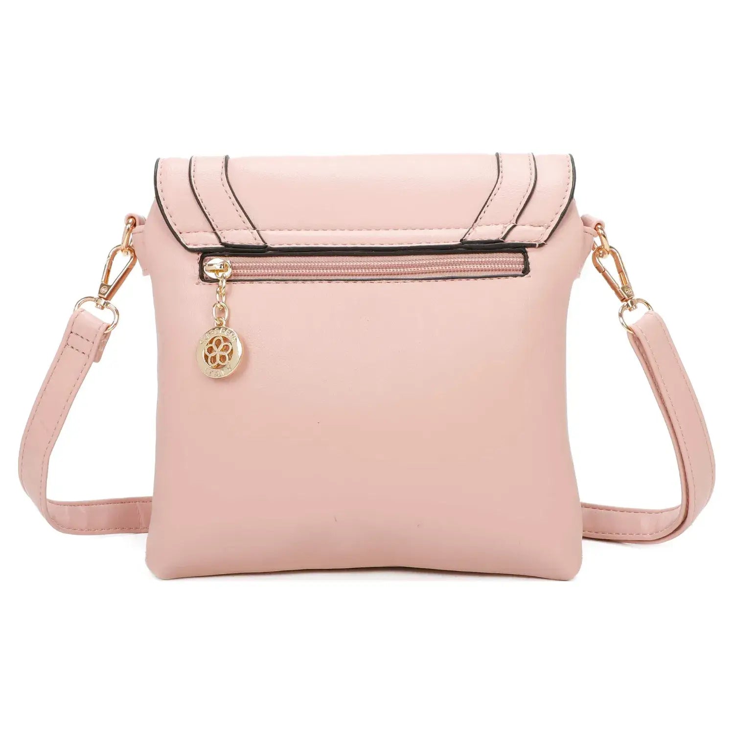 Small Faux Leather Crossbody Bag with Gold Plate Detail – Black
