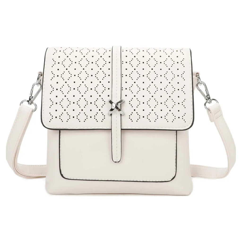 Off-White Fretwork Flap Over Crossbody Handbag