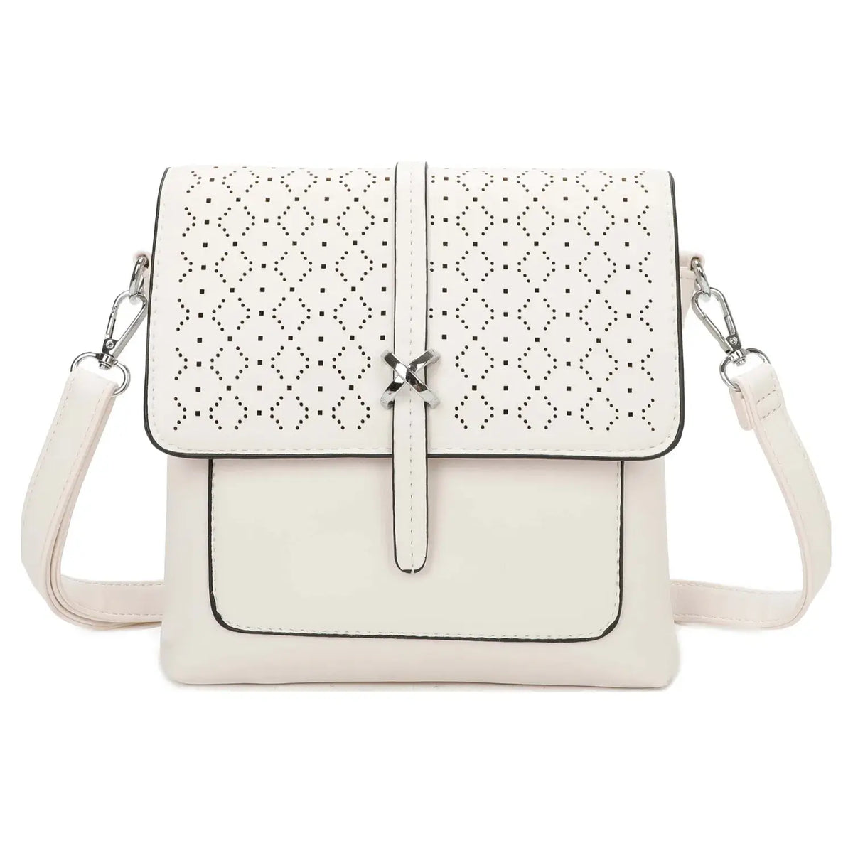 Off-White Fretwork Flap Over Crossbody Handbag