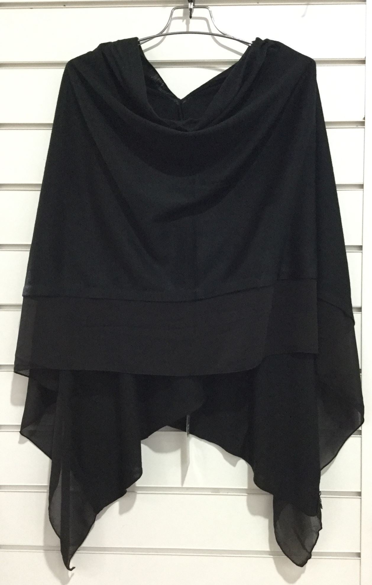 Black Layered Chiffon Poncho Shawl