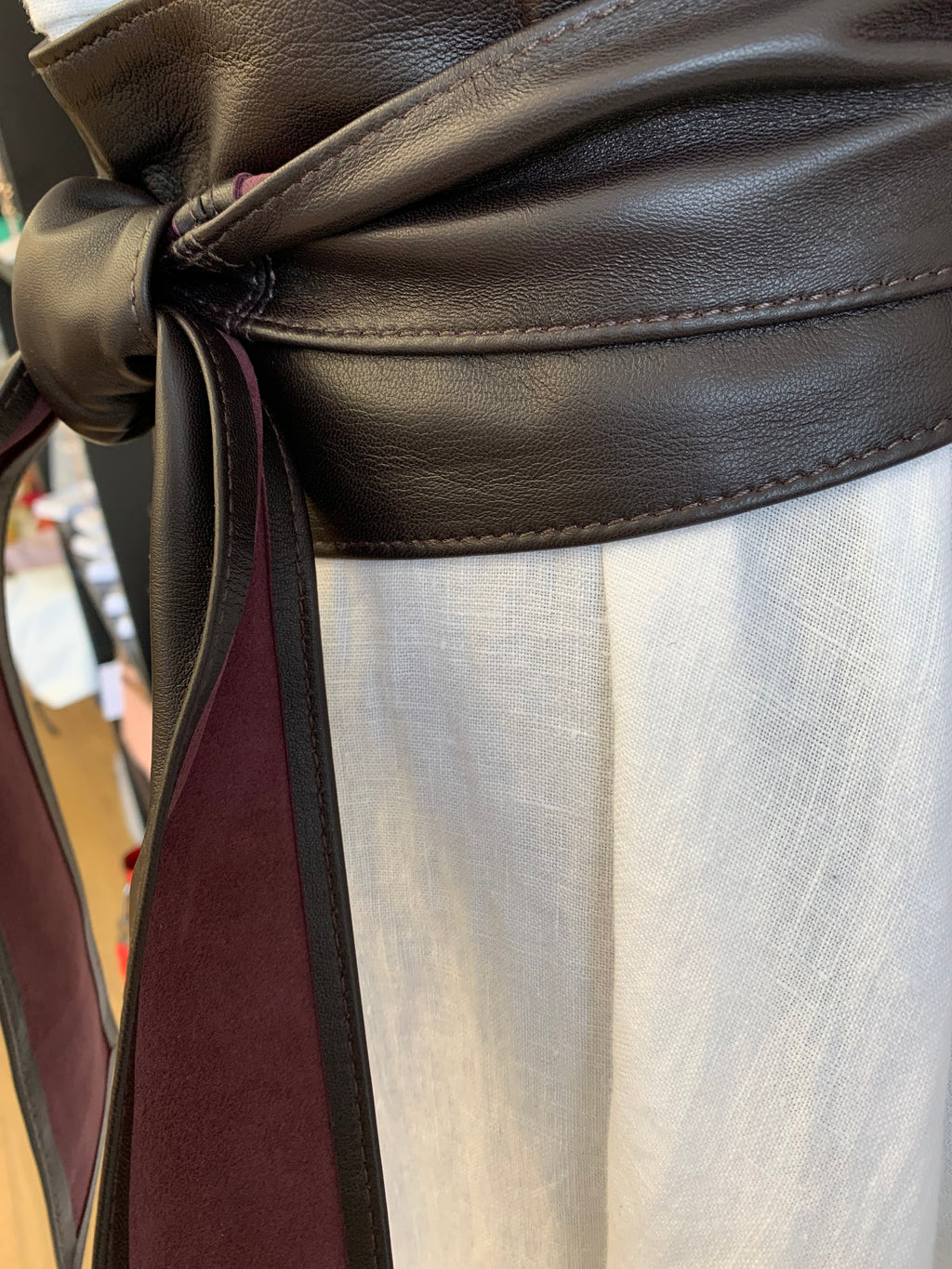 Dark Burgundy Leather Obi Belt – Handmade Wrap Belt