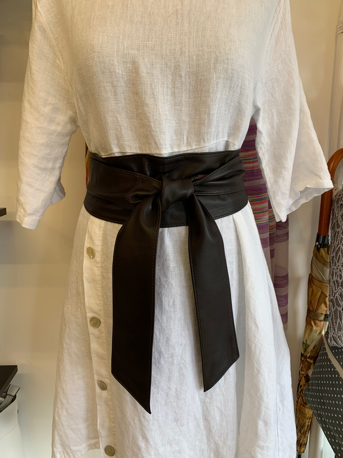 Dark Burgundy Leather Obi Belt – Handmade Wrap Belt