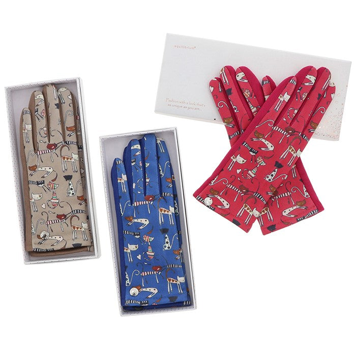 Cartoon Cat and Dog Print Gloves