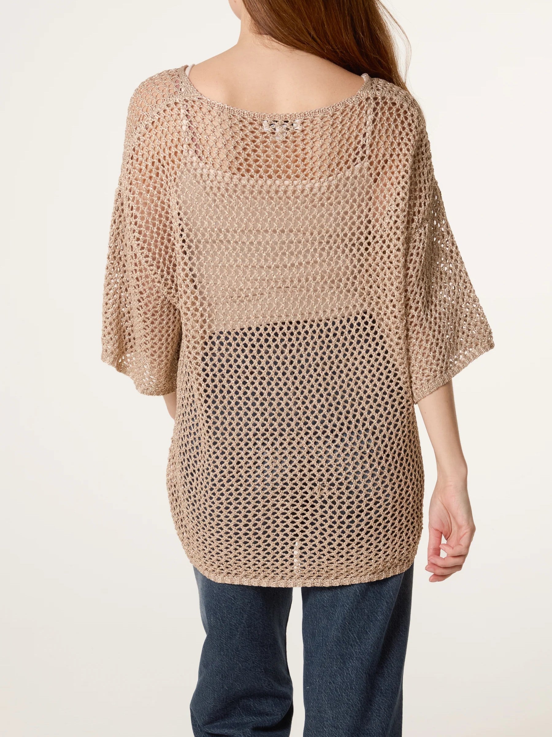 Metallic Detail V-Neck Net Top