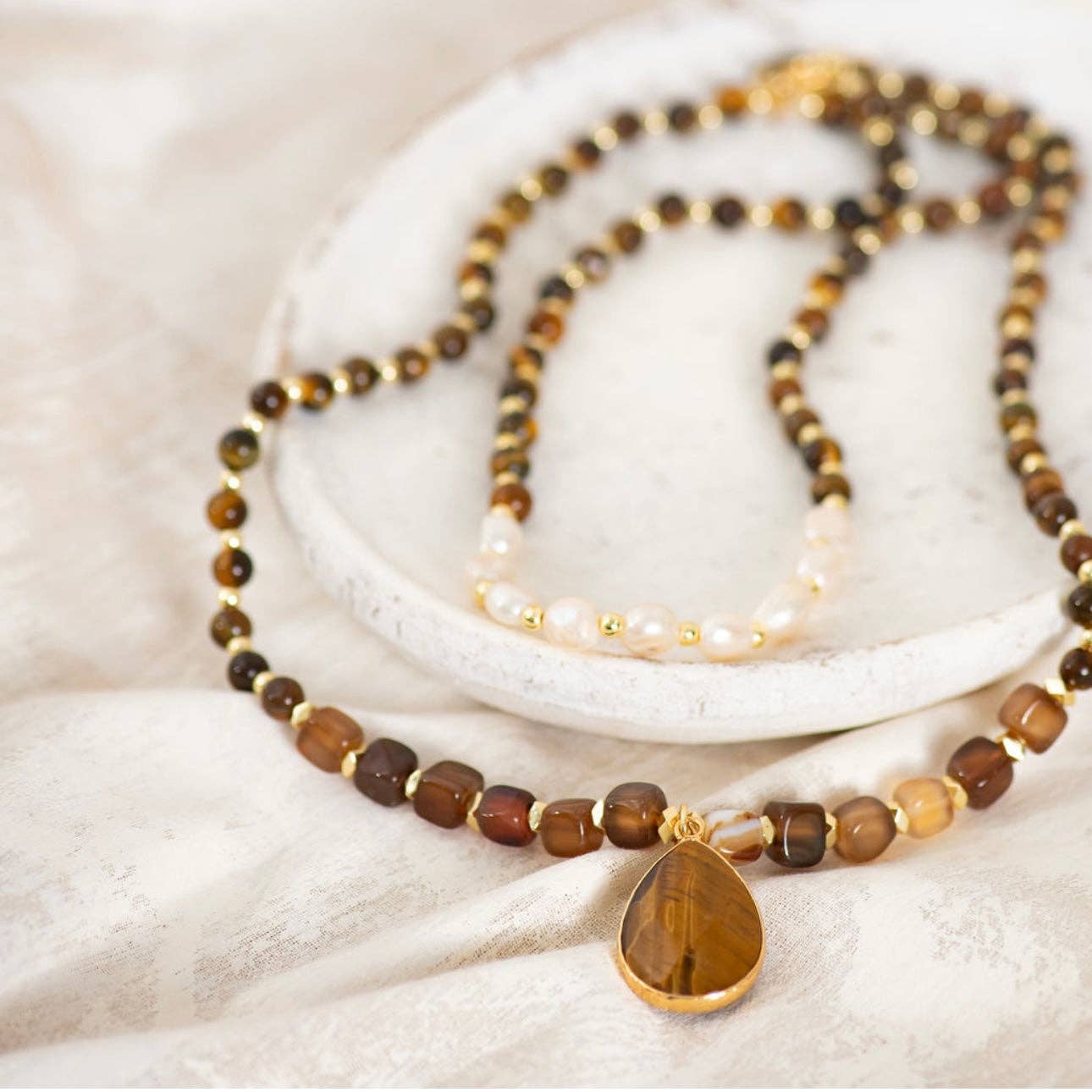 Fearless Muse Tiger Eye & Freshwater Pearl Necklace