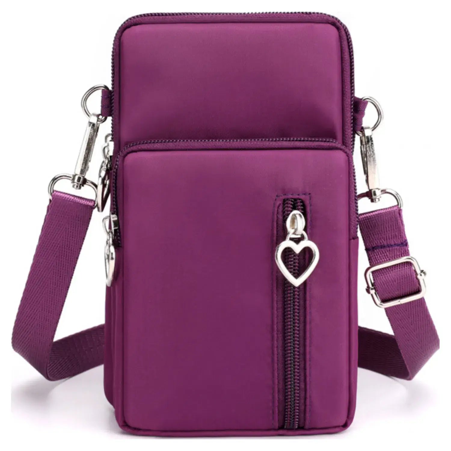 Triple Love Heart Zipper Mobile Phone Bag - Plum