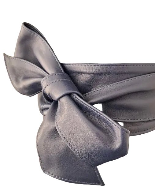 Dark Blue Leather Obi Belt – Handmade Wrap Belt