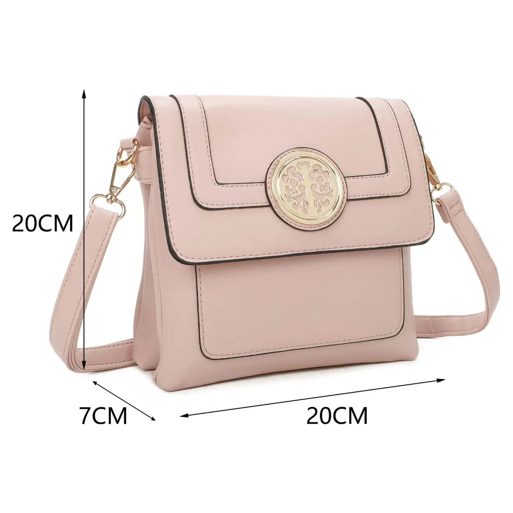 Small Faux Leather Crossbody Bag with Gold Plate Detail – Black