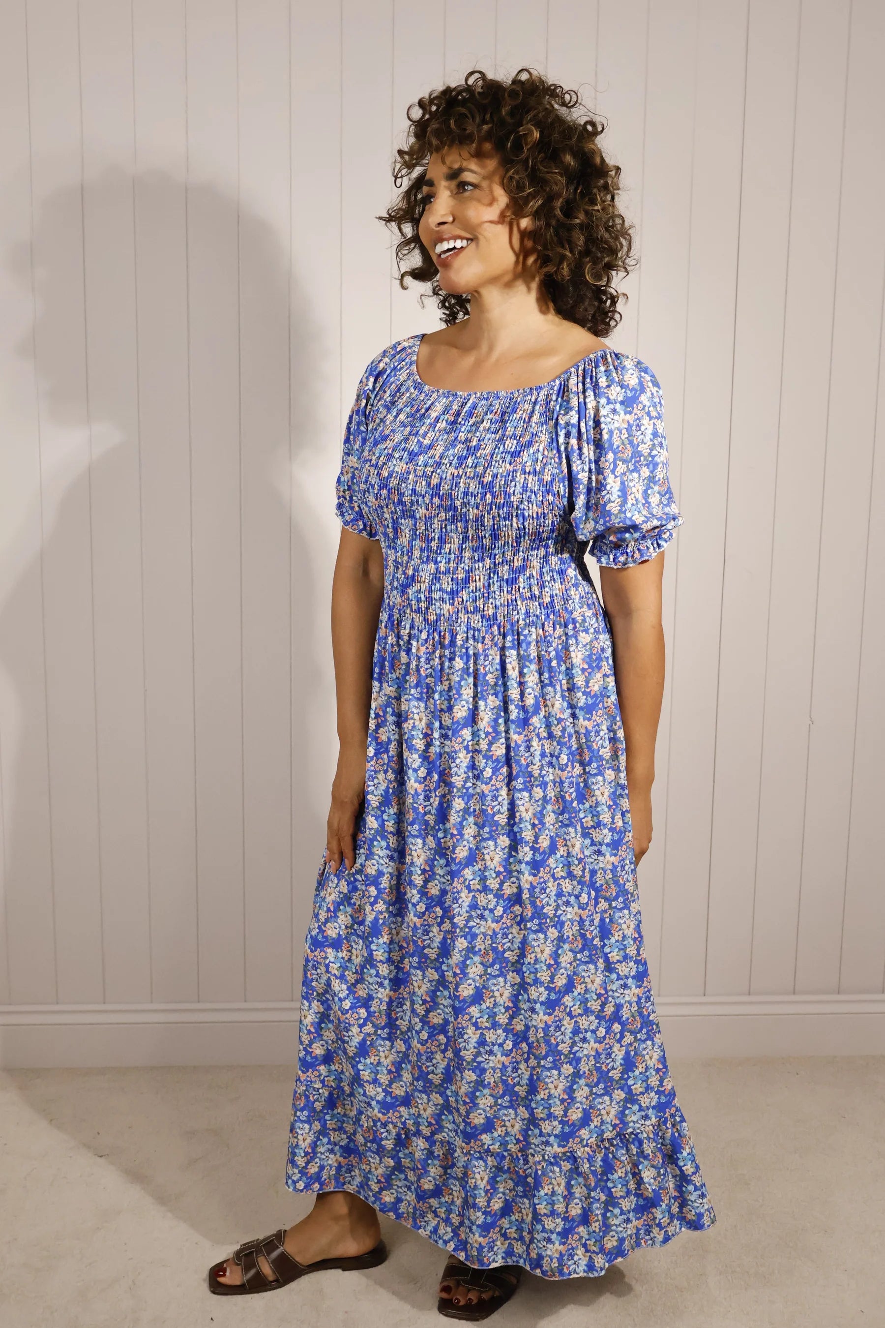 Ditsy Flower Puff Sleeve Maxi Dress