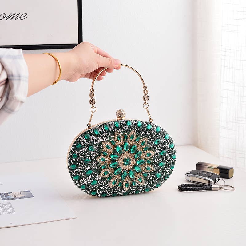 Green Beaded Embellished Evening Clutch Bag