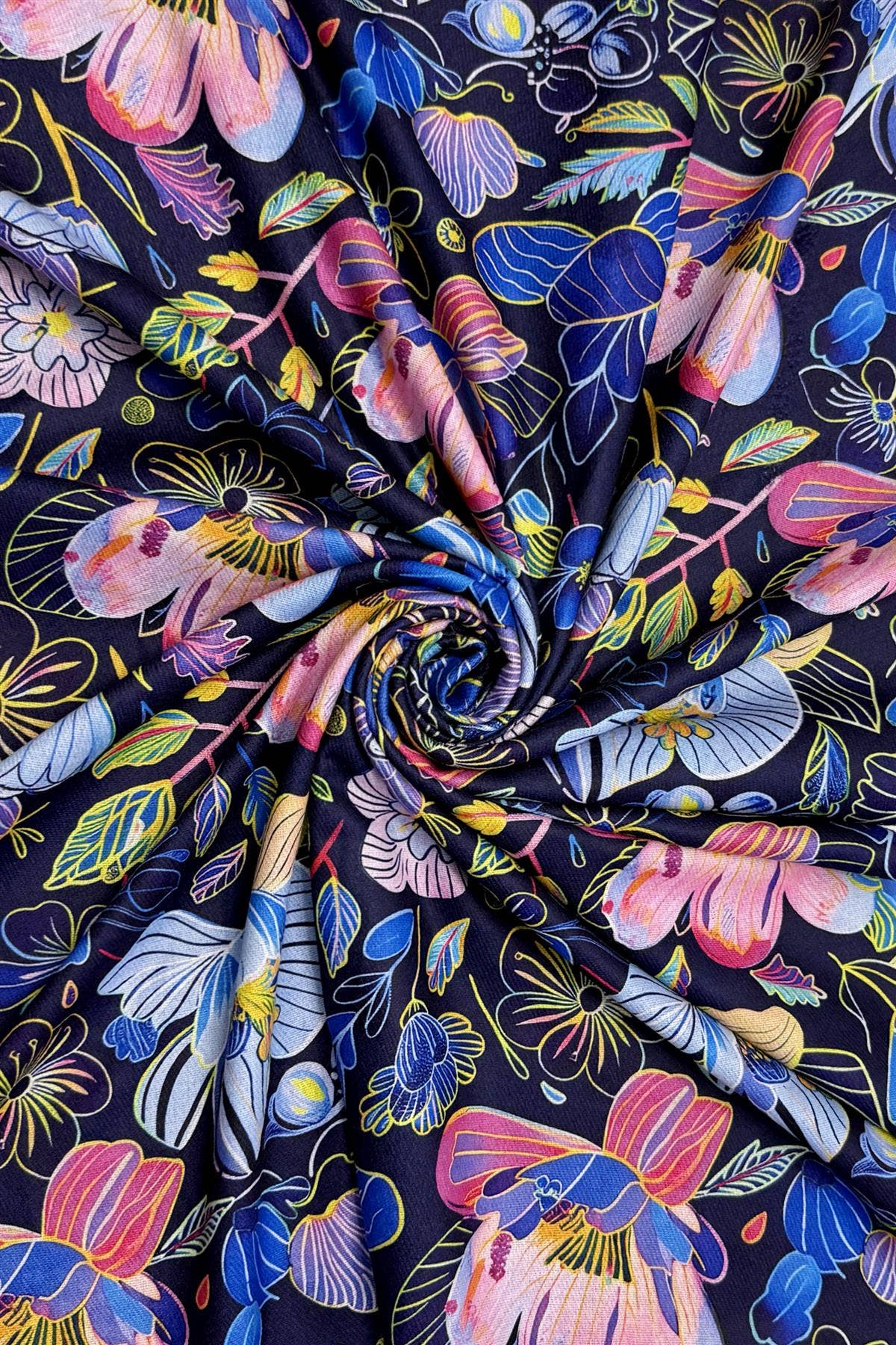 Colourful Orchid Print Wool Frayed Scarf: Purple