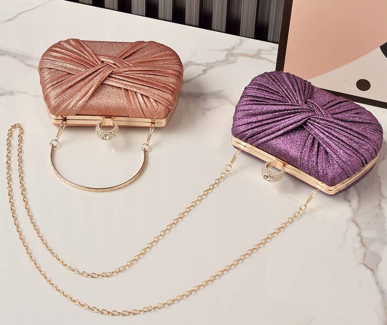 Knot Design Evening Bag with Diamante Clasp Opening Clutch - Gold