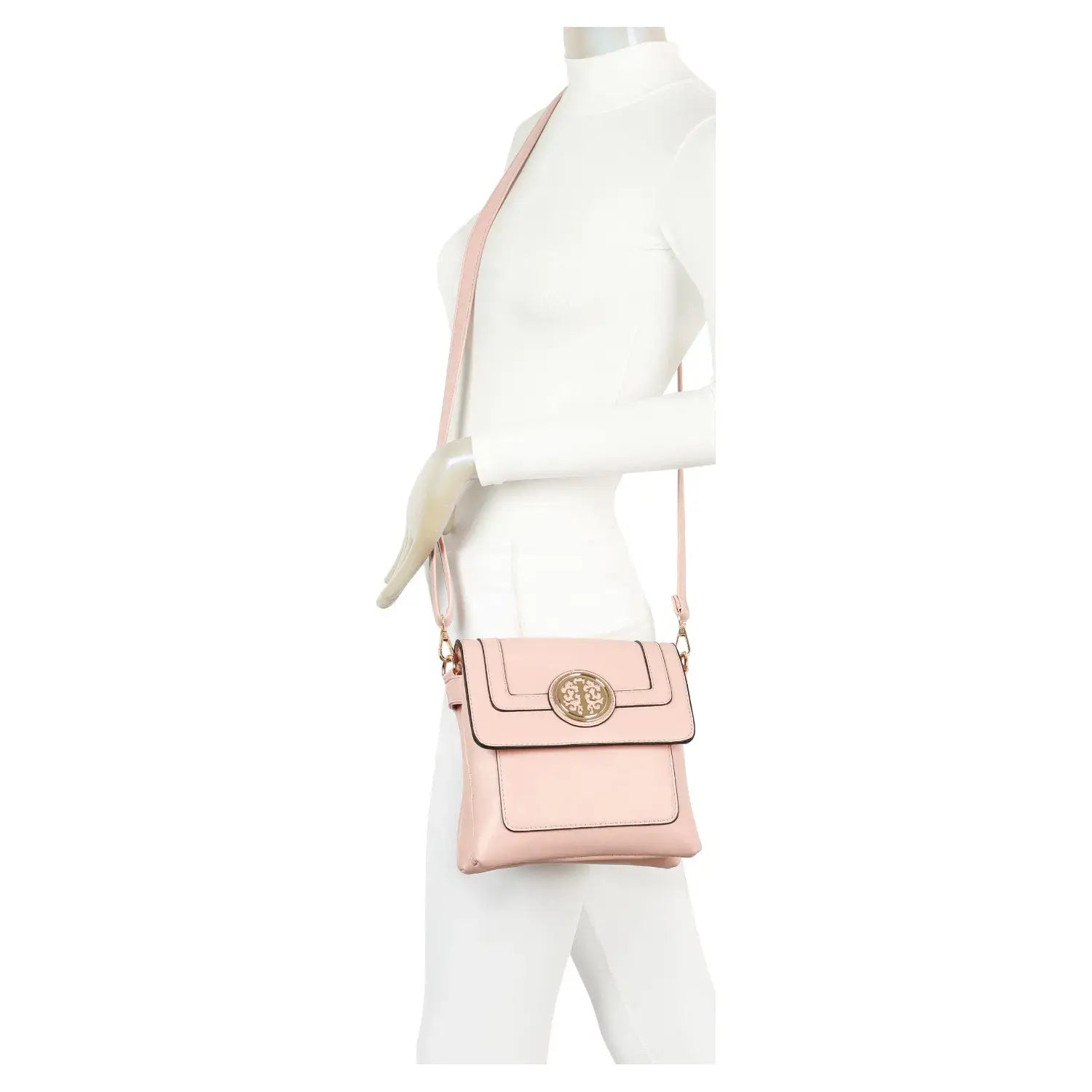 Small Faux Leather Crossbody Bag with Gold Plate Detail – Black
