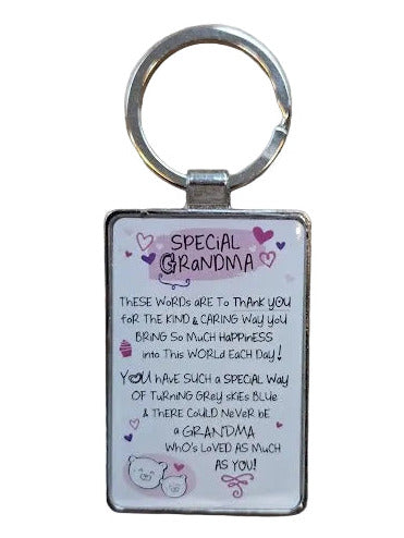 Keyring with a message for grandma on a white background
