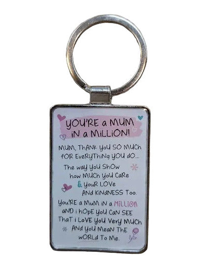Keychain with a message about being a mum in a million on a white background