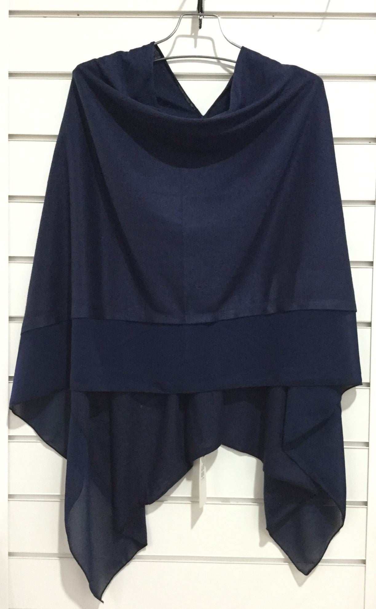 Navy Blue Layered Chiffon Poncho Shawl
