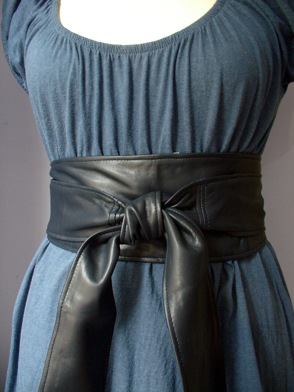 Classic Navy Leather Obi Belt – Handmade Wrap Belt