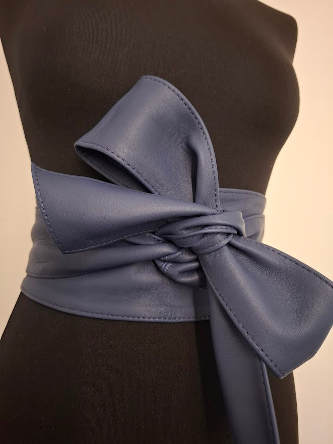 Matte Navy Blue Leather Obi Belt – Handmade Wrap Belt