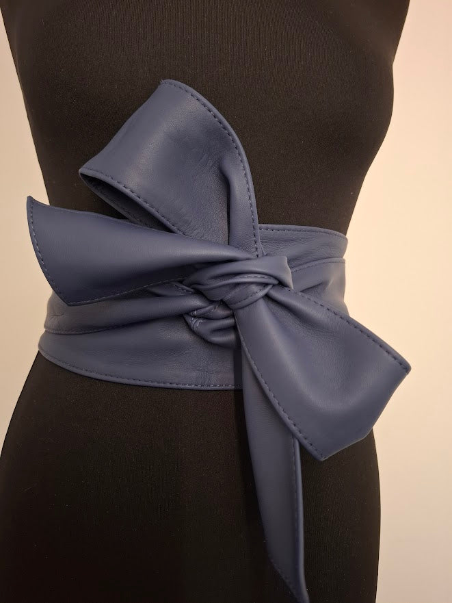 Matte Navy Blue Leather Obi Belt – Handmade Wrap Belt