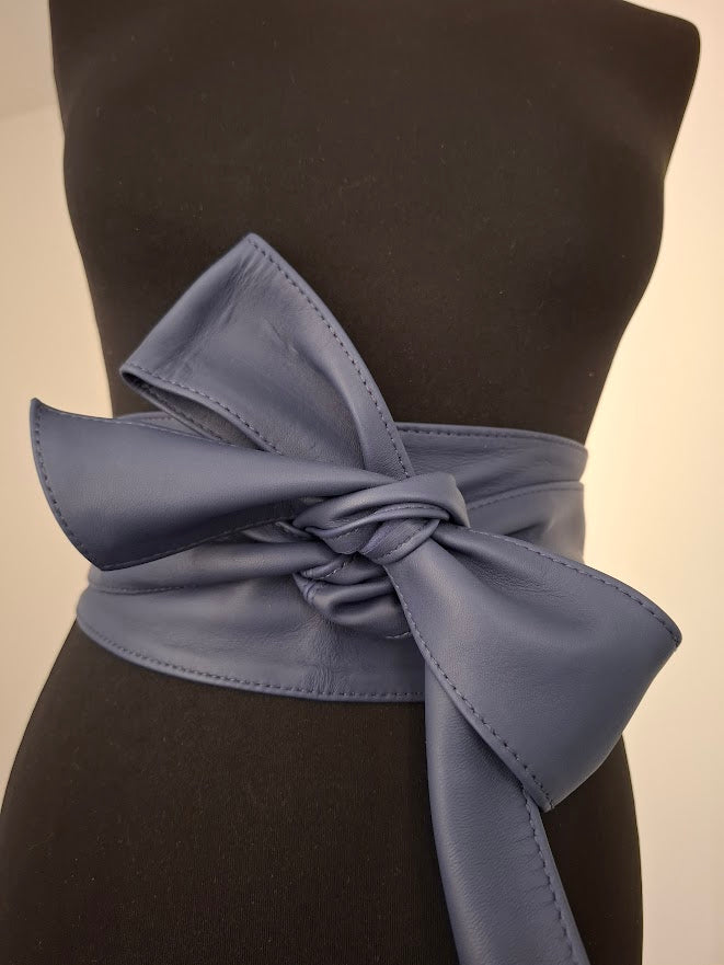 Matte Navy Blue Leather Obi Belt – Handmade Wrap Belt