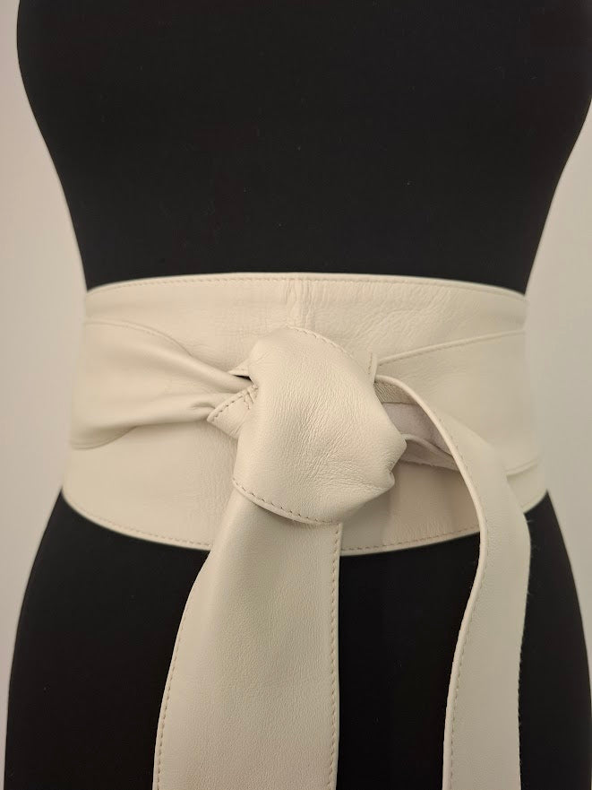 Off-White Leather Obi Belt – Handmade Wrap Belt