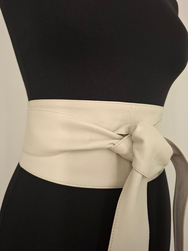 Off-White Leather Obi Belt – Handmade Wrap Belt