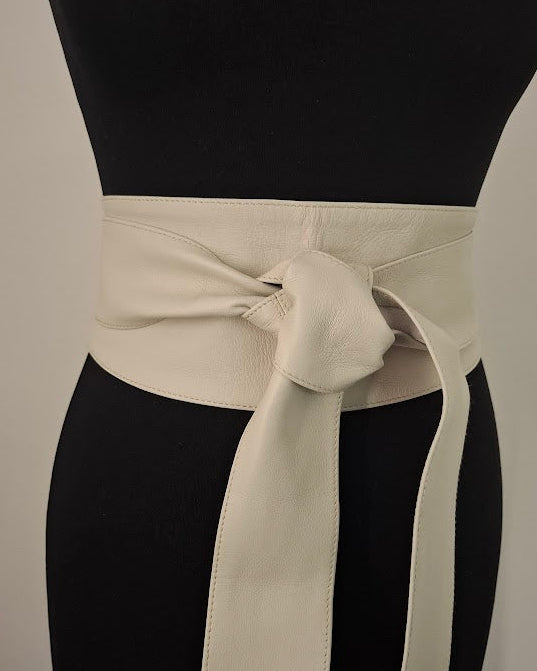 Off-White Leather Obi Belt – Handmade Wrap Belt