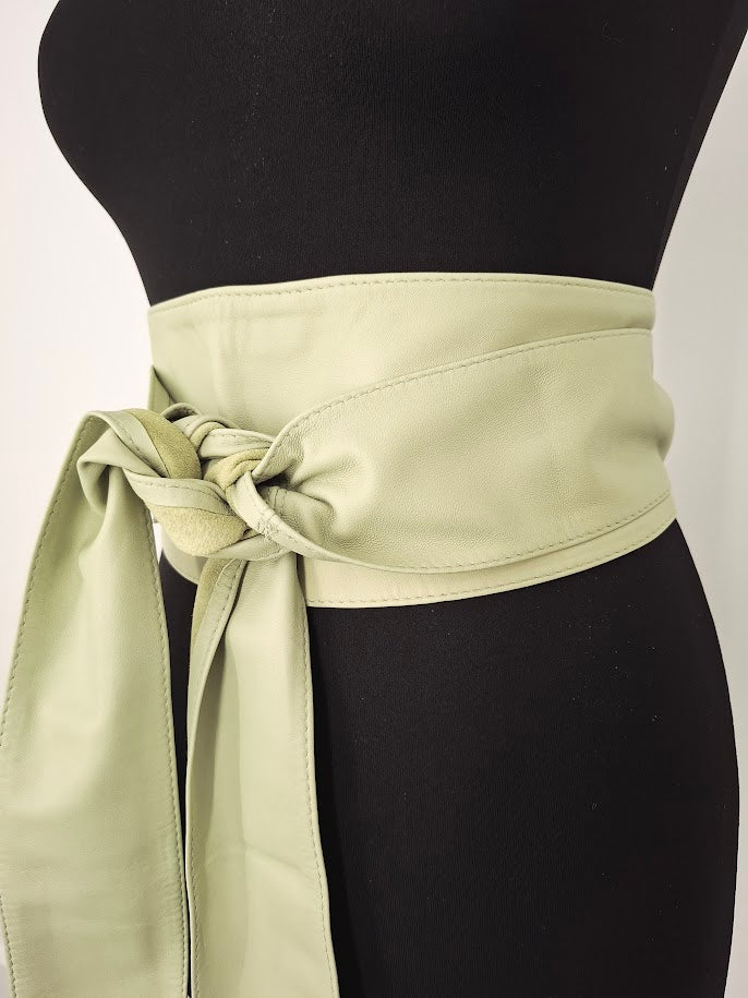 Pistachio Green Leather Obi Belt