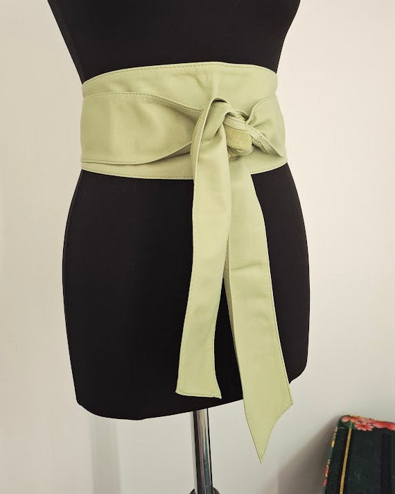 Pistachio Green Leather Obi Belt