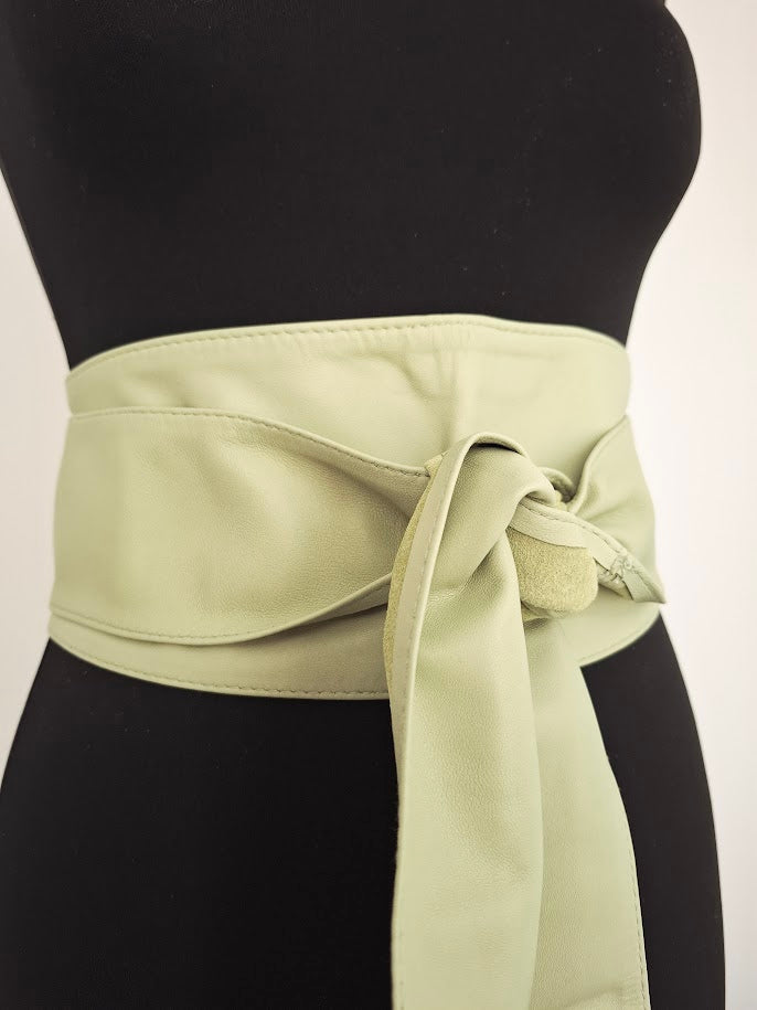 Pistachio Green Leather Obi Belt