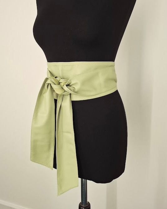 Pistachio Green Leather Obi Belt