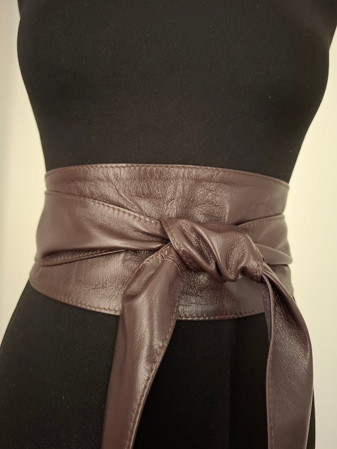 Plum Extra Large Leather Obi Belt - Handmade Wrap Belt