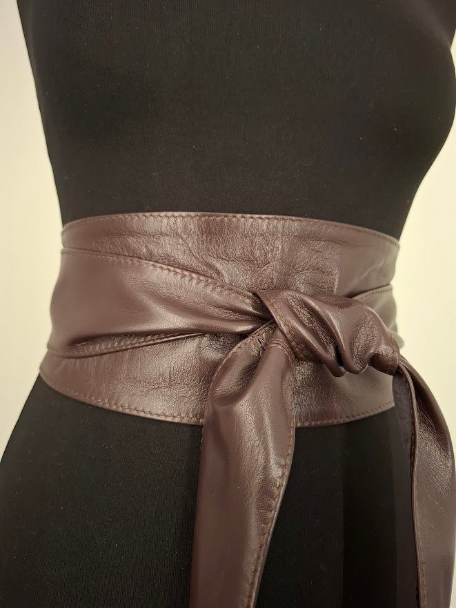 Plum Extra Large Leather Obi Belt - Handmade Wrap Belt
