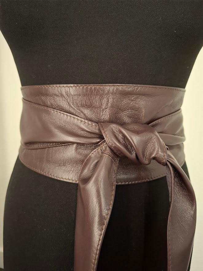 Plum Extra Large Leather Obi Belt - Handmade Wrap Belt