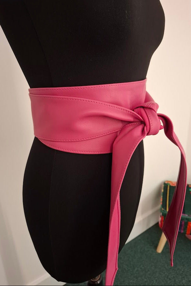 Rose Pink Leather Obi Belt