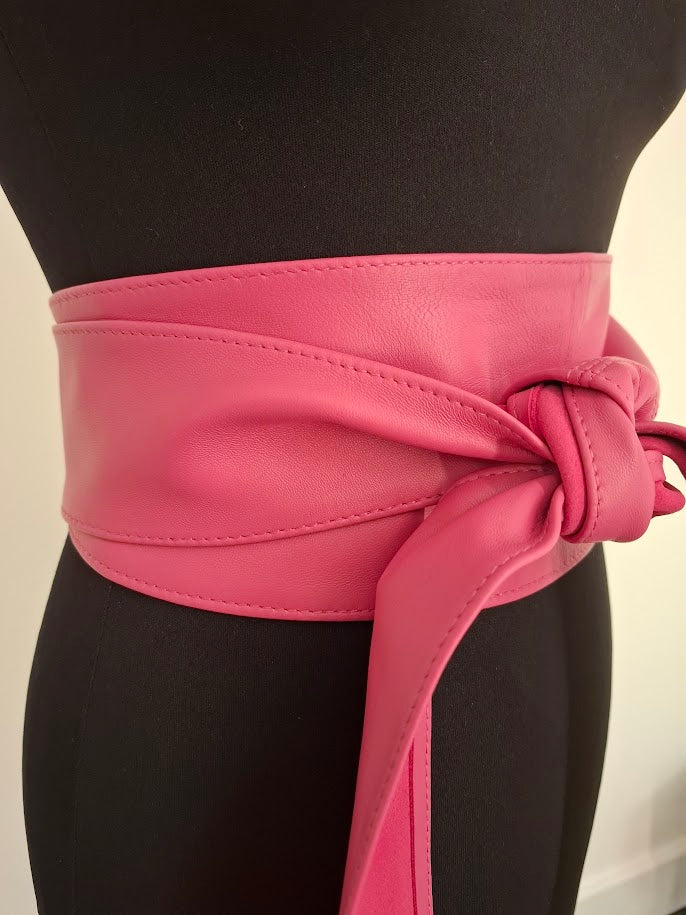 Rose Pink Leather Obi Belt