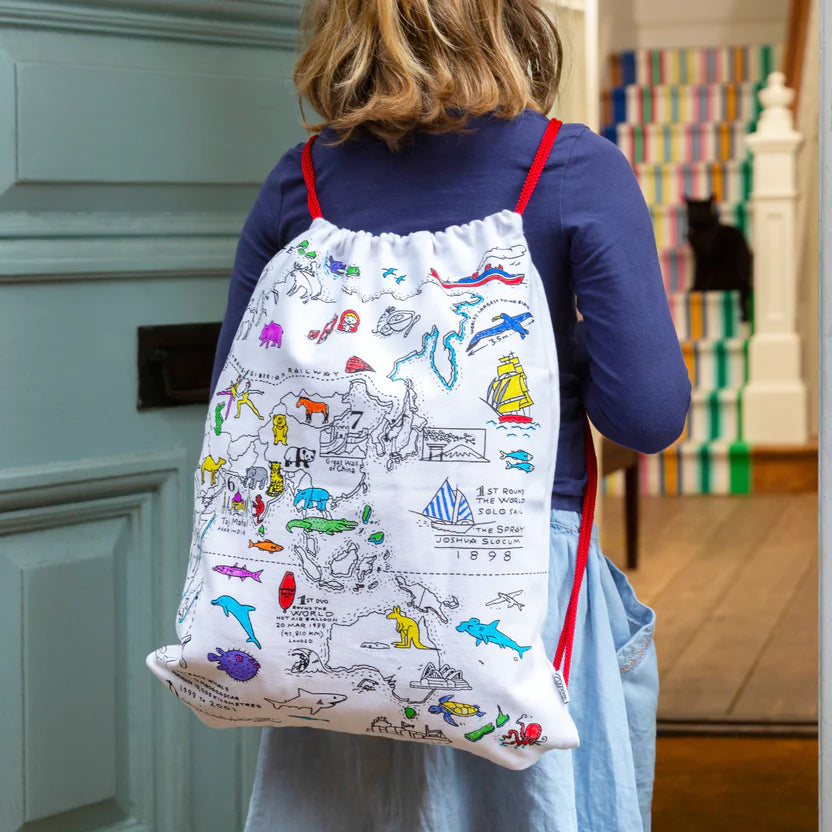 World Map Rucksack Colouring Bag