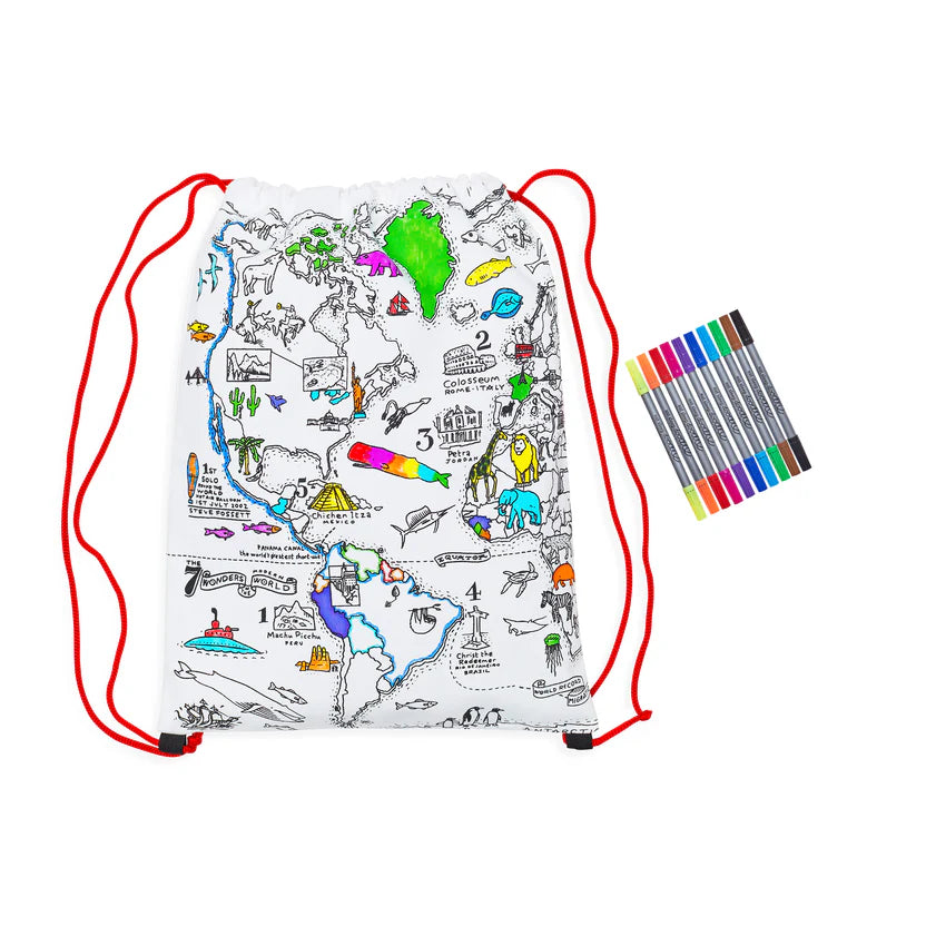 World Map Rucksack Colouring Bag