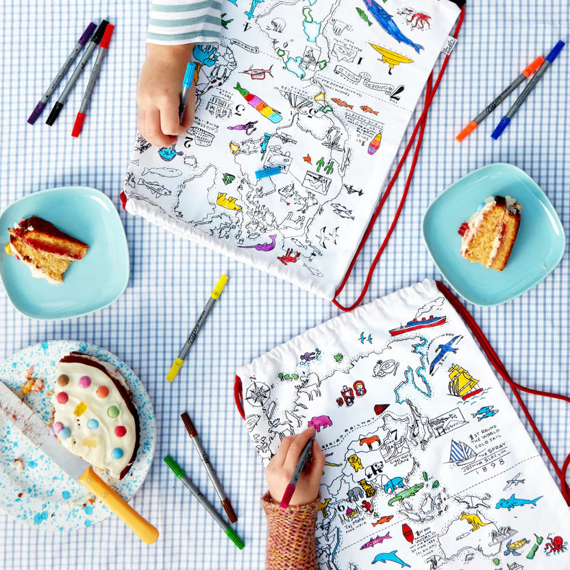 World Map Rucksack Colouring Bag