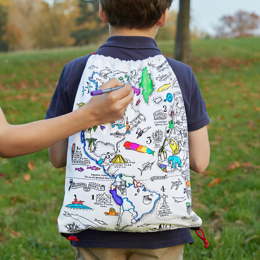 World Map Rucksack Colouring Bag