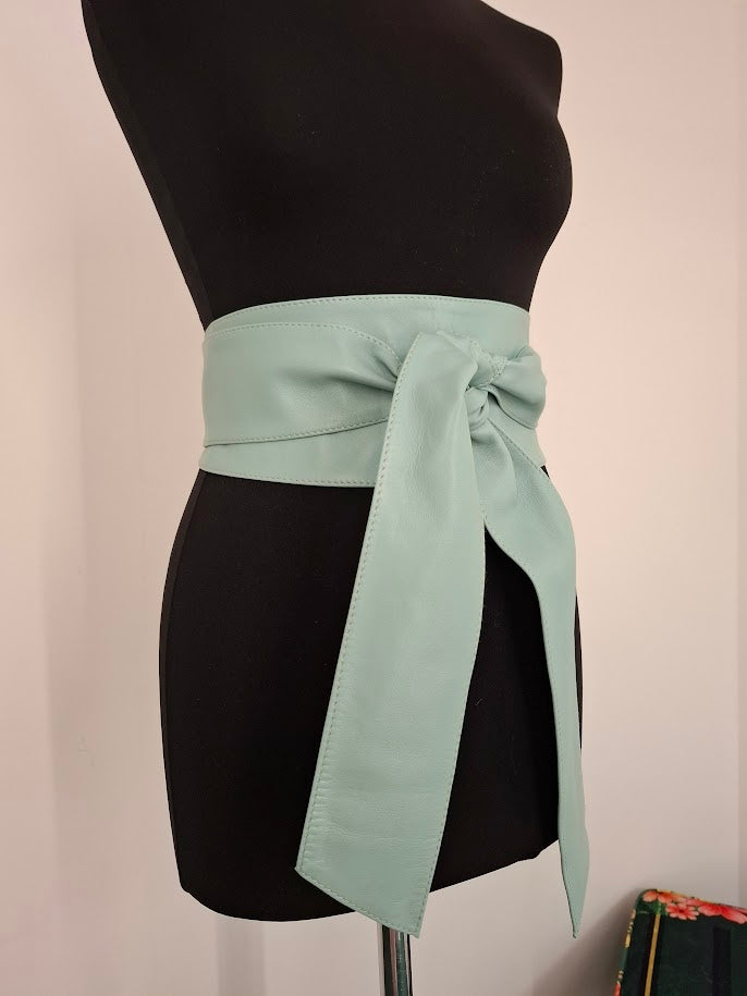 Sky Blue Leather Obi Belt