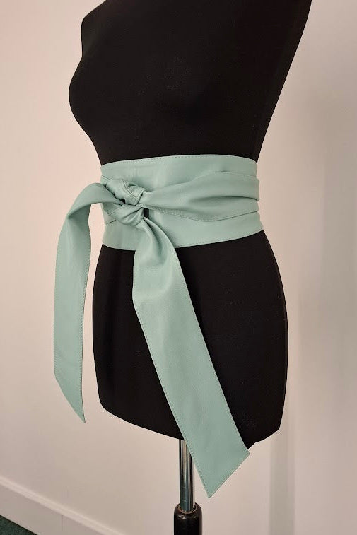 Sky Blue Leather Obi Belt