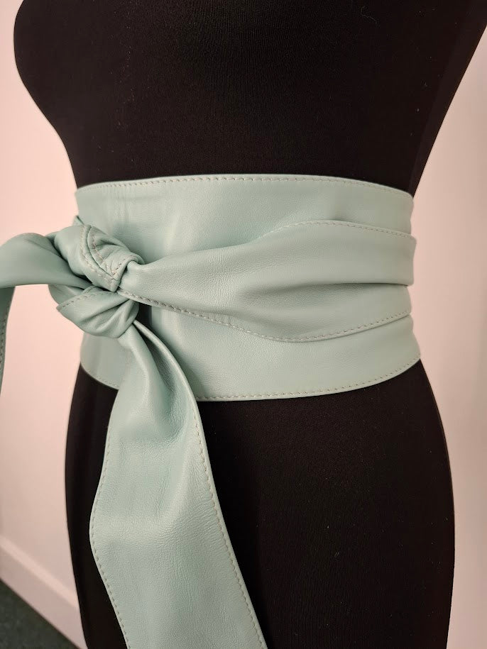 Sky Blue Leather Obi Belt