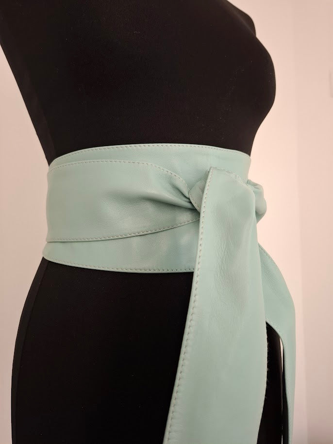 Sky Blue Leather Obi Belt