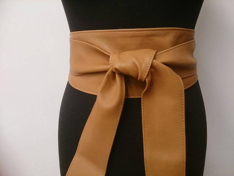 Tan Leather Obi Belt – Handmade Wrap Belt